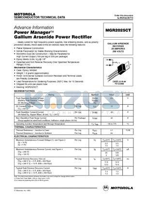 MGR2025CT datasheet - Power Manager Gallium Arsenide Power Rectifier