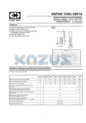 KBP10 datasheet - SINGLE-PHASE SILICON BRIDGE