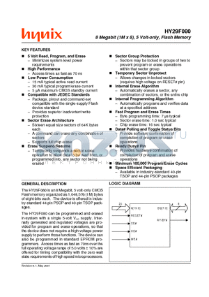HY29F080T70 datasheet - 8 Megabit (1M x 8), 5 Volt-only, Flash Memory