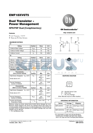 EMF18XV6T5 datasheet - Dual Transistor − Power Management NPN/PNP Dual (Complimentary)