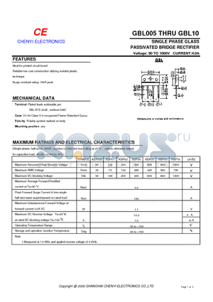 KBP08 datasheet - SINGLE PHASE GLASS PASSIVATED BRIDGE RECTIFIER