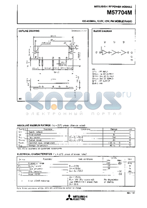 M57704M datasheet - 430-450MHz 12.5V,13W,FM MOBILE RADIO