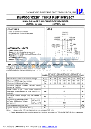 KBP10-RS207 datasheet - SINGLE-PHASE SILICON BRIDGE RECTIFIER