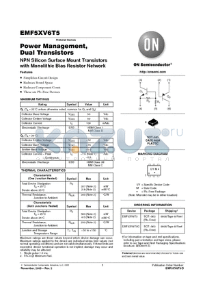 EMF5XV6T5G datasheet - Power Management, Dual Transistors NPN Silicon Surface Mount Transistors with Monolithic Bias Resistor Network