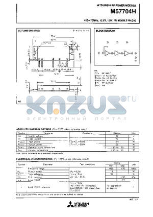 M57704H datasheet - 450-470MHz 12.5V,13W,FM MOBILE RADIO