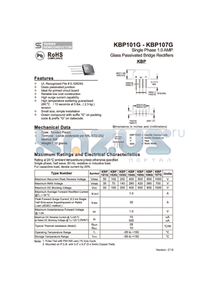 KBP101G_10 datasheet - Single Phase 1.0 AMP. Glass Passivated Bridge Rectifiers