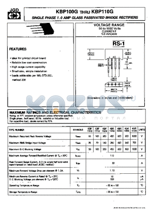 KBP102G datasheet - SINGLE PHASE 1.0 AMP GLASS PASSIVATED BRIDGE RECTIFIERS