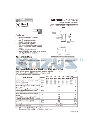 KBP103G datasheet - Single Phase 1.0 AMP. Glass Passivated Bridge Rectifiers