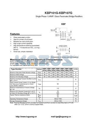 KBP103G datasheet - Single Phase 1.0AMP. Glass Passivatec Bridge Rectifiers