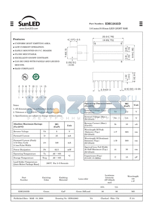 EMG2835D datasheet - 3.81mmx19.05mm LED LIGHT BAR