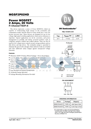 MGSF2P02HDT3 datasheet - Power MOSFET 2 Amps, 20 Volts