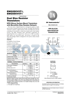 EMG2DXV5T5 datasheet - Dual Bias Resistor Transistors NPN Silicon Surface Mount Transistors with Monolithic Bias Resistor Network