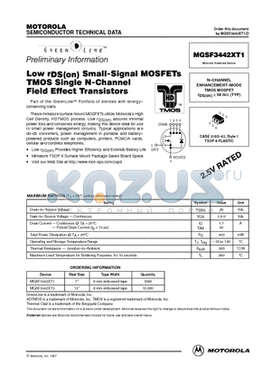 MGSF3442XT1 datasheet - N-CHANNEL ENHANCEMENT-MODE TMOS MOSFET
