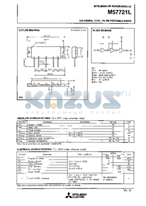 M57721L datasheet - 350-400MHz 12.5V,7W,FM PORTABLE RADIO