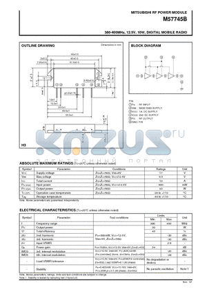 M57745B datasheet - 380-400MHz, 12.5V, 10W, DIGITAL MOBILE RADIO