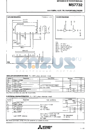 M57732 datasheet - 144-175MHz 12.5V,7W,FM PORTABLE RADIO