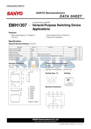 EMH1307 datasheet - P-Channel Silicon MOSFET General-Purpose Switching Device Applications