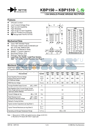 KBP150_06 datasheet - 1.5A SINGLE-PHASE BRIDGE RECTIFIER