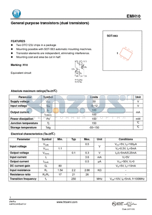 EMH10 datasheet - General purpose transistors (dual transistors)