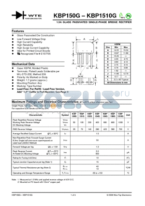 KBP1510G datasheet - 1.5A GLASS PASSIVATED SINGLE-PHASE BRIDGE RECTIFIER