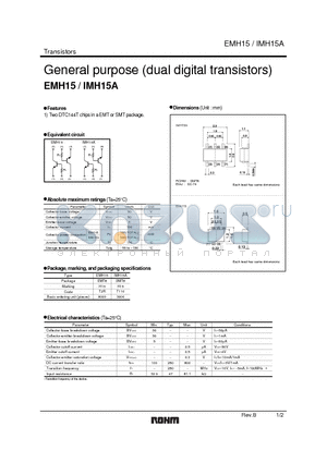 EMH15 datasheet - General purpose (dual digital transistors)