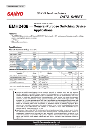 EMH2408 datasheet - N-Channel Silicon MOSFET General-Purpose Switching Device Applications