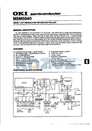 M5840 datasheet - CMOS 4-BIT SINGLE CHIP MICROCONTROLLER