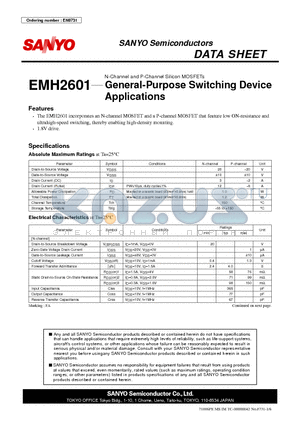 EMH2601 datasheet - N-Channel and P-Channel Silicon MOSFETs General-Purpose Switching Device