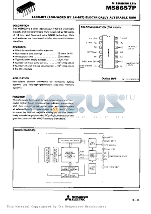 M58657P datasheet - 1400-BIT(100-WORD BY 14-BIT) ELECTRICALLY ALTERABLE ROM