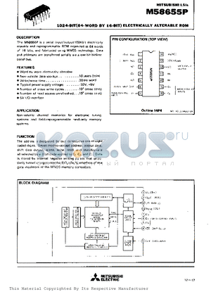 M58655P datasheet - 1024-BIT ELECTRICALLY ALTERABLE ROM