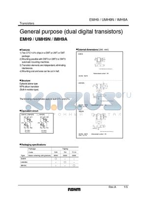 EMH9 datasheet - General purpose (dual digital transistors)