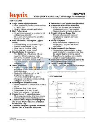 HY29LV400BT55I datasheet - 4 Mbit (512K x 8/256K x 16) Low Voltage Flash Memory