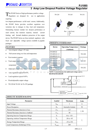 PJ1085CP datasheet - 3 Amp Low Dropout Positive Voltage Regulator