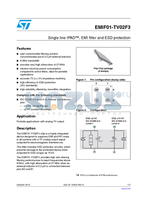 EMIF01-TV02F3 datasheet - Single line IPAD, EMI filter and ESD protection