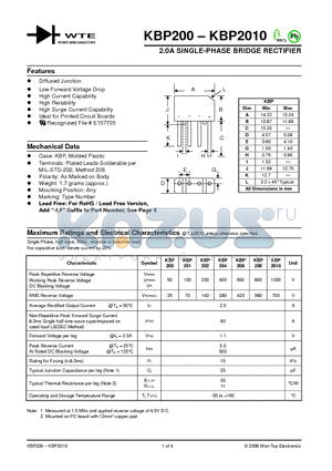 KBP200_06 datasheet - 2.0A SINGLE-PHASE BRIDGE RECTIFIER