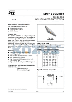 EMIF010-COM01F2 datasheet - EMI FILTER INCLUDING ESD PROTECTION