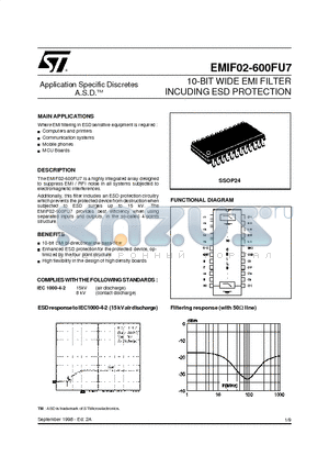 EMIF02-600FU7 datasheet - 10-BIT WIDE EMI FILTER INCUDINGESD PROTECTION