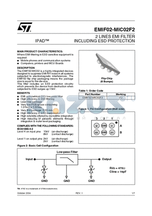 EMIF02-MIC02F1 datasheet - 2 LINES EMI FILTER INCLUDING ESD PROTECTION