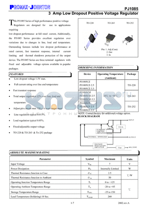 PJ1085CZ datasheet - 3 Amp Low Dropout Positive Voltage Regulator