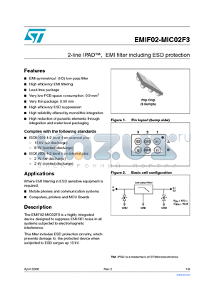 EMIF02-MIC02F3 datasheet - 2-line IPAD, EMI filter including ESD protection