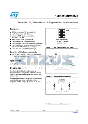 EMIF02-MIC03M6 datasheet - 2-line IPAD, EMI filter and ESD protection for microphone