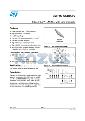 EMIF02-USB02F2 datasheet - 2-line IPAD, EMI filter with ESD protection