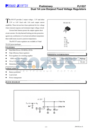 PJ1537CM datasheet - Dual 1A Low Dorpout Fixed Voltage Regulators