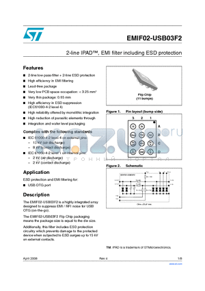 EMIF02-USB03F2 datasheet - 2-line IPAD, EMI filter including ESD protection