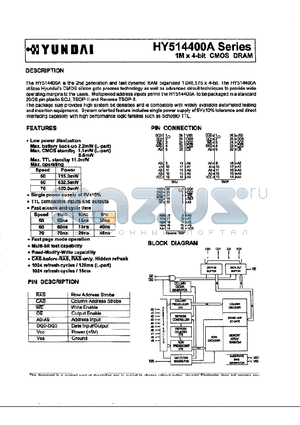 HY514400ALJ datasheet - 1M x 4-bit CMOS DRAM