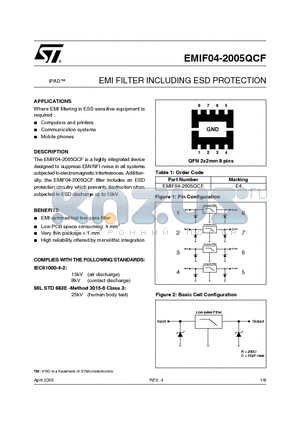 EMIF04-2005QCF_05 datasheet - EMI FILTER INCLUDING ESD PROTECTION