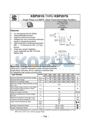 KBP202G datasheet - Single Phase 2.0 AMPS. Glass Passivated Bridge Rectifiers