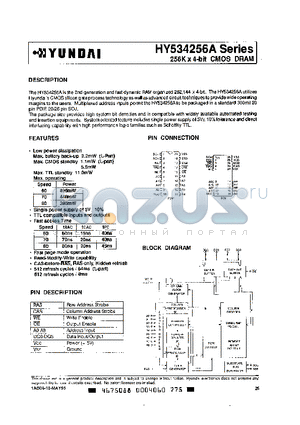 HY534256ALJ datasheet - 256K x 4-bit CMOS DRAM