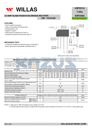 KBP202G datasheet - 2.0 AMP GLASS PASSIVATED BRIDGE RECTIFIER KBP PACKAGE