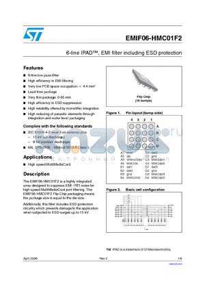 EMIF06-HMC01F2 datasheet - 6-line IPAD, EMI filter including ESD protection